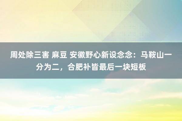 周处除三害 麻豆 安徽野心新设念念：马鞍山一分为二，合肥补皆最后一块短板