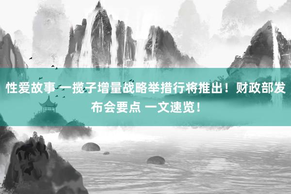 性爱故事 一揽子增量战略举措行将推出！财政部发布会要点 一文速览！