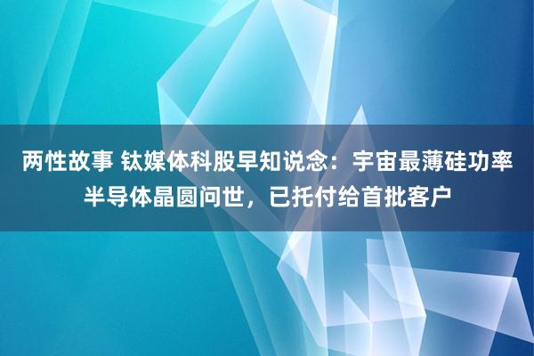 两性故事 钛媒体科股早知说念：宇宙最薄硅功率半导体晶圆问世，已托付给首批客户