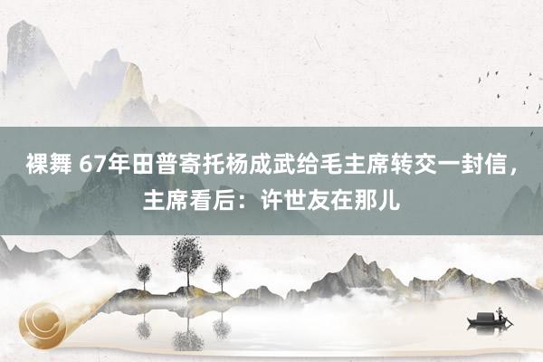 裸舞 67年田普寄托杨成武给毛主席转交一封信，主席看后：许世友在那儿