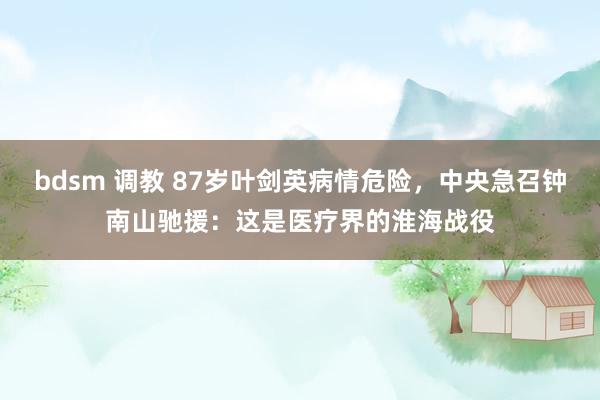 bdsm 调教 87岁叶剑英病情危险，中央急召钟南山驰援：这是医疗界的淮海战役