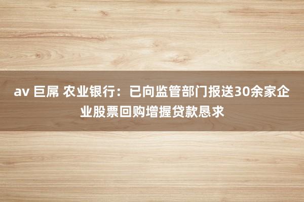 av 巨屌 农业银行：已向监管部门报送30余家企业股票回购增握贷款恳求