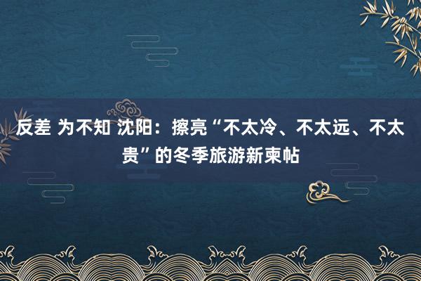 反差 为不知 沈阳：擦亮“不太冷、不太远、不太贵”的冬季旅游新柬帖