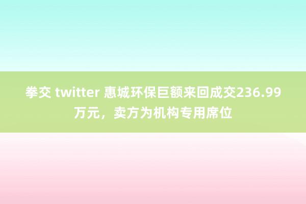 拳交 twitter 惠城环保巨额来回成交236.99万元，卖方为机构专用席位